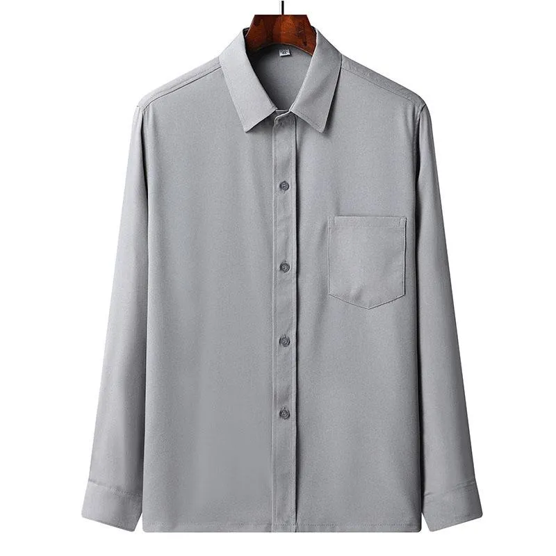 Elderly Men Shirt Casual Loose Home T-shirts Button Overshirt Solid Color Stretch Undies Male Clothing Long Sleeve Thin Top