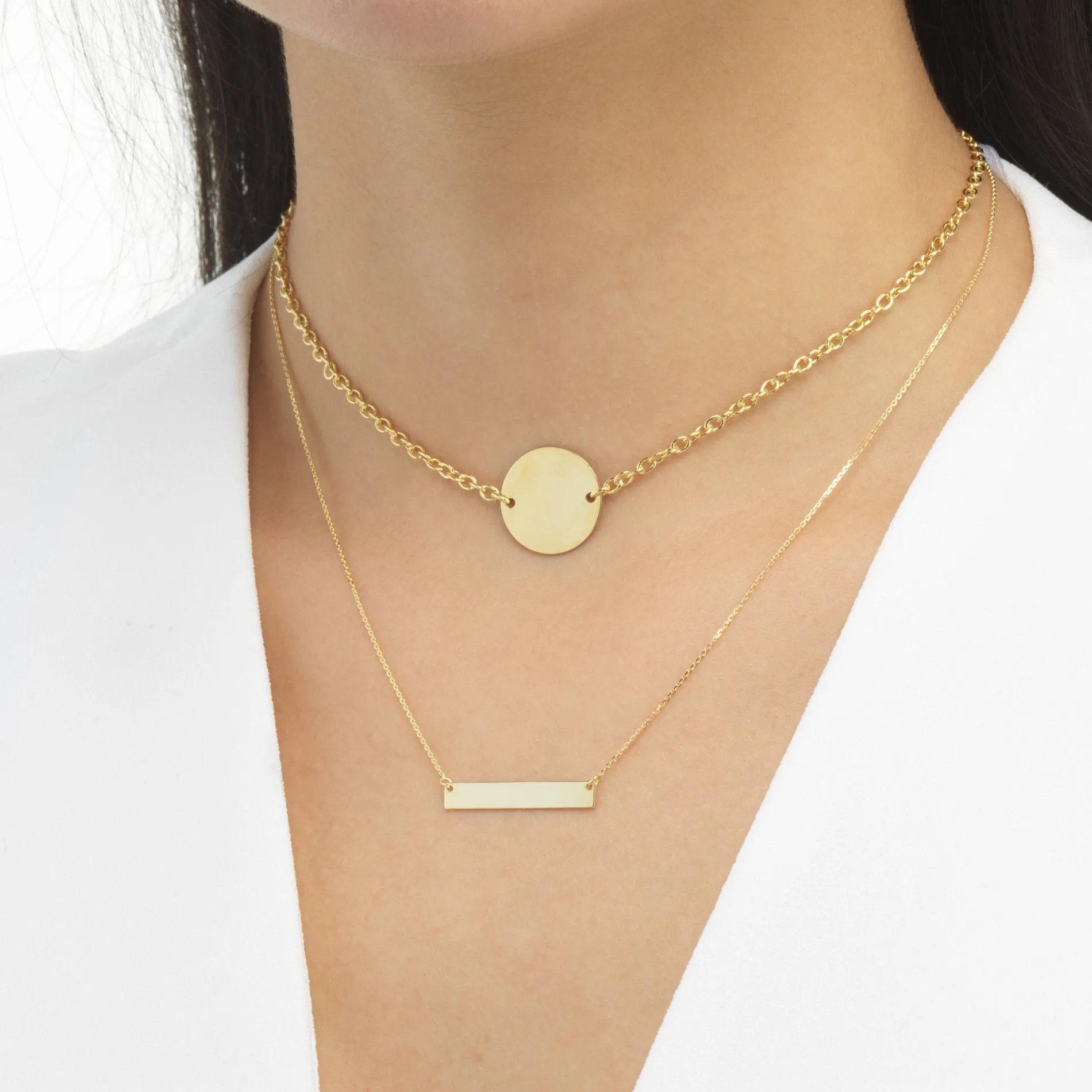Engraved Thin Bar Necklace 14K
