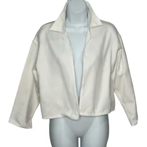 Escada White waffle cotton cropped 3/4 length sleeve collared jacket size 38