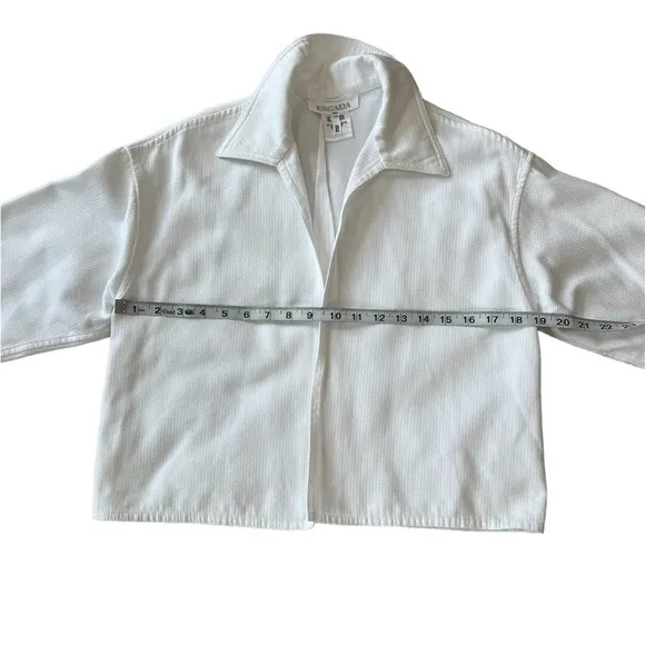 Escada White waffle cotton cropped 3/4 length sleeve collared jacket size 38