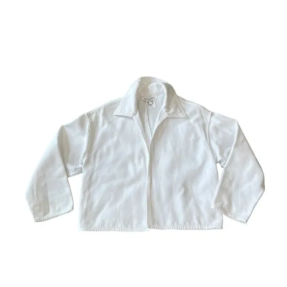 Escada White waffle cotton cropped 3/4 length sleeve collared jacket size 38