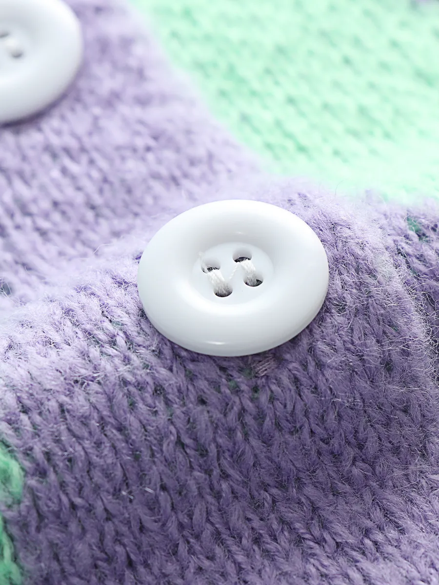 Felise Chess Patterned Knit Cardigan - Purple