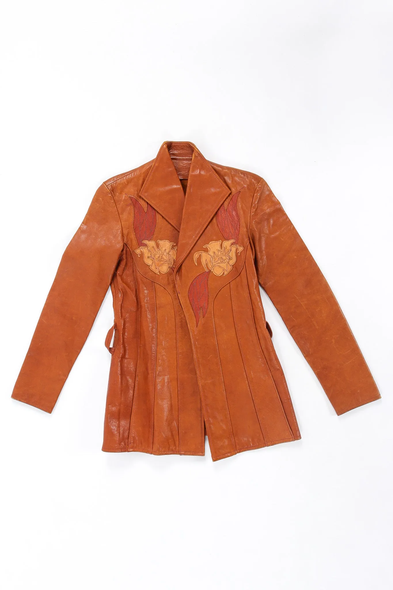 Floral Appliqué Leather Jacket