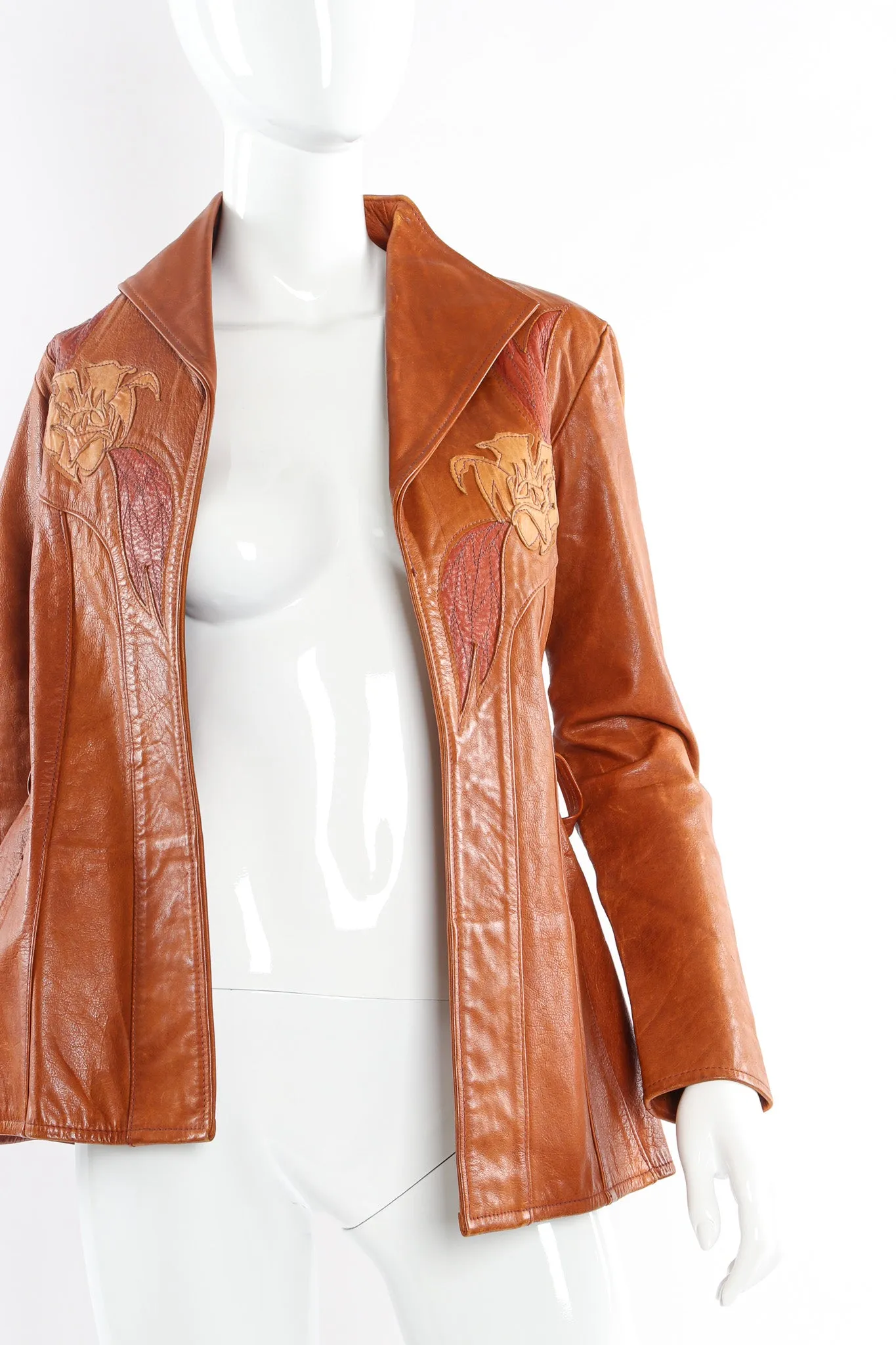 Floral Appliqué Leather Jacket