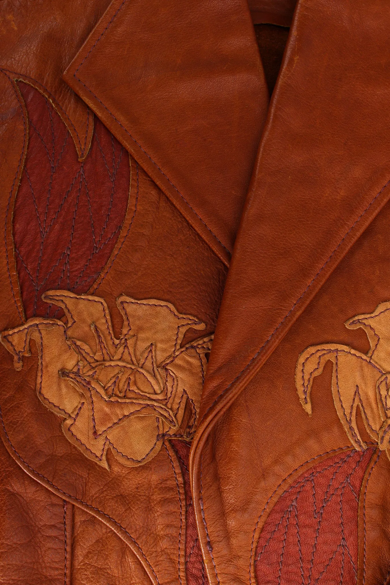 Floral Appliqué Leather Jacket