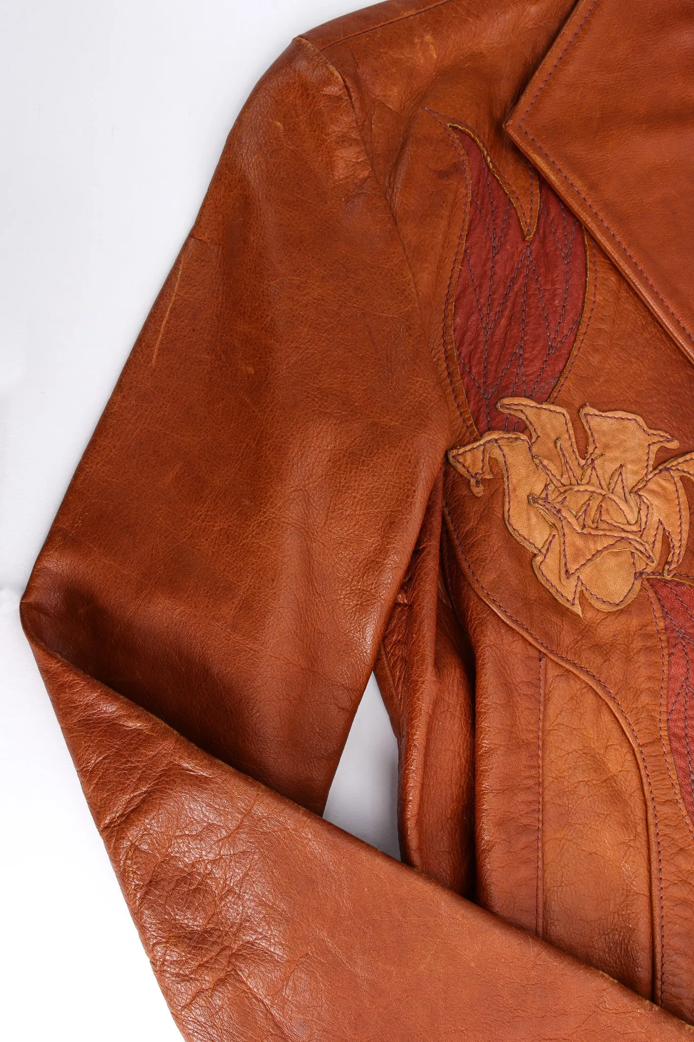 Floral Appliqué Leather Jacket
