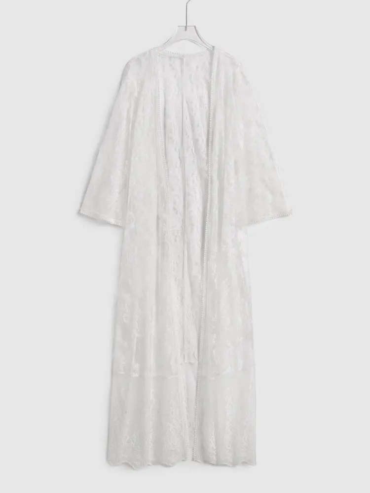 Floral Lace Sheer Mesh Open Front Cover Up