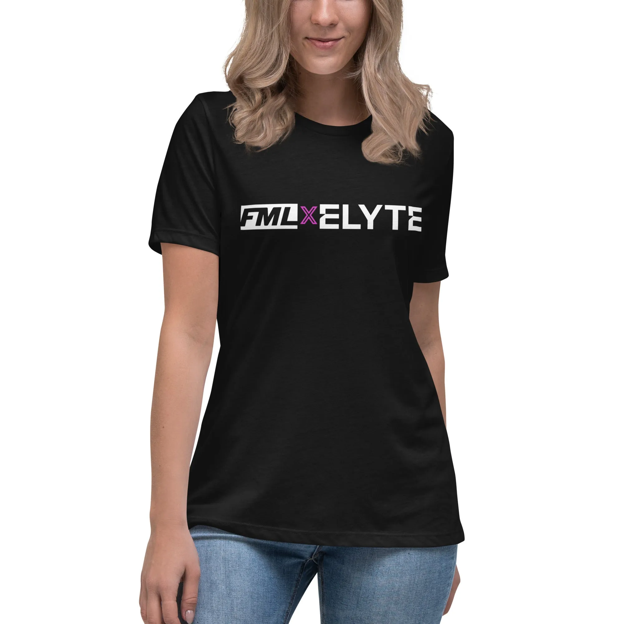 FML X ELYTE Women's Black Relaxed TEE with Pink Accent