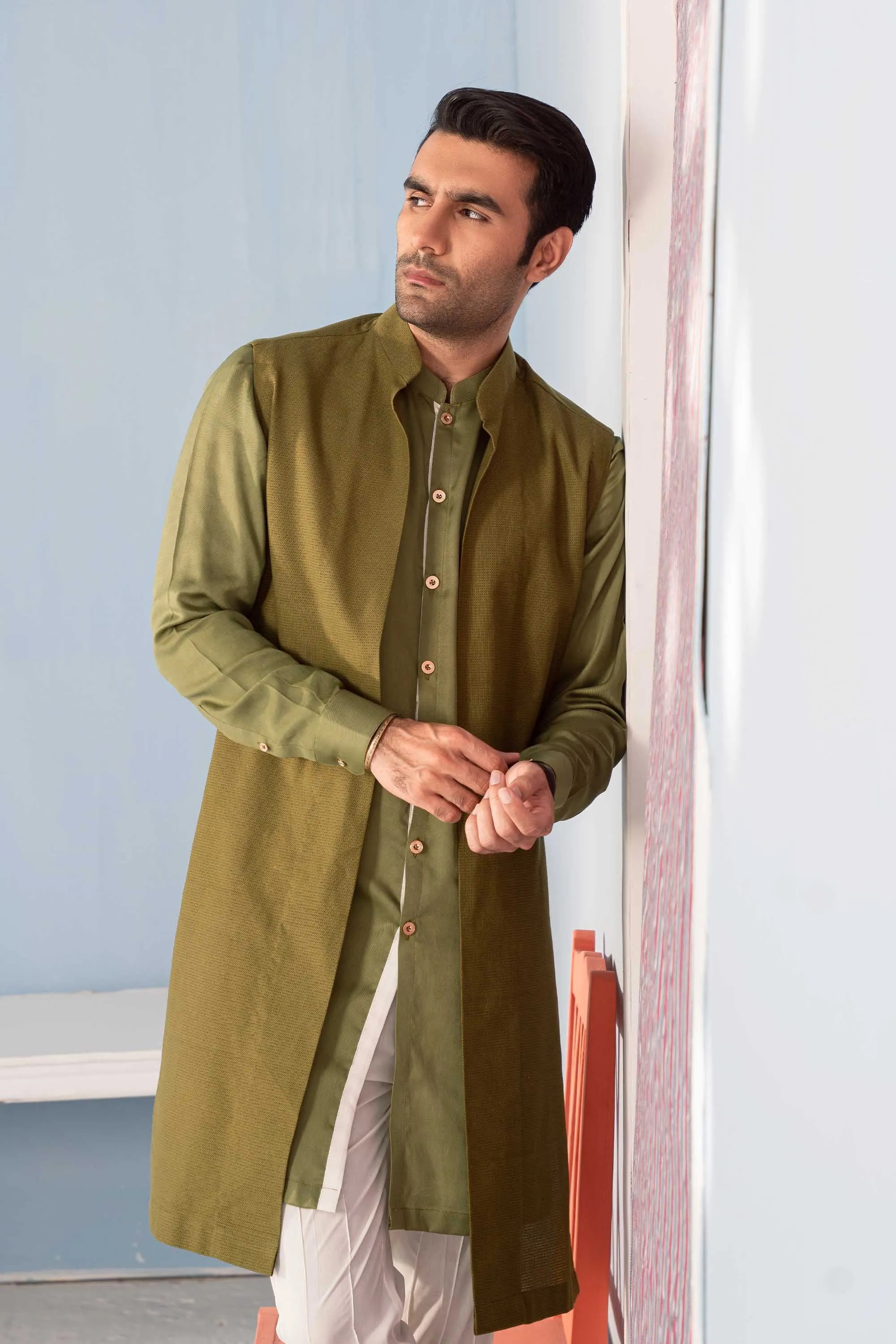 Forest Green Layered Kurta Set