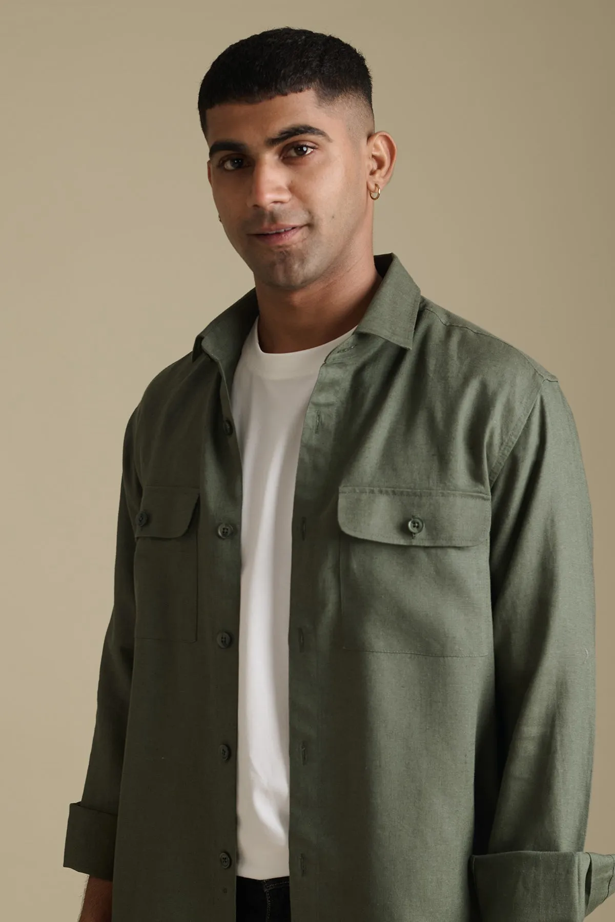 Forest Green Linen Overshirt