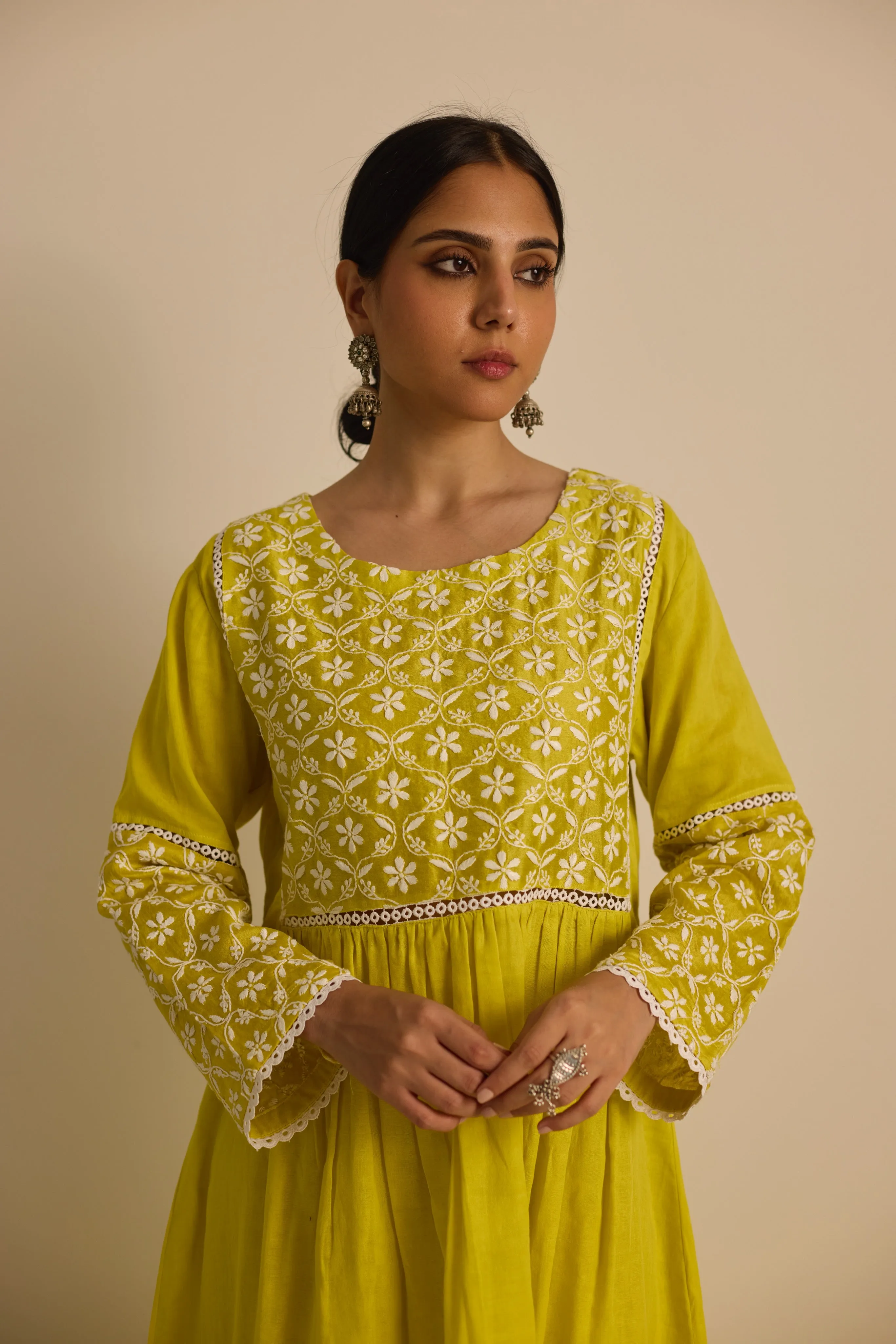 FRONT AND BACK YOKE KURTA - YELLOW CO-ORD SET (2PC SET)