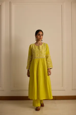 FRONT AND BACK YOKE KURTA - YELLOW CO-ORD SET (2PC SET)