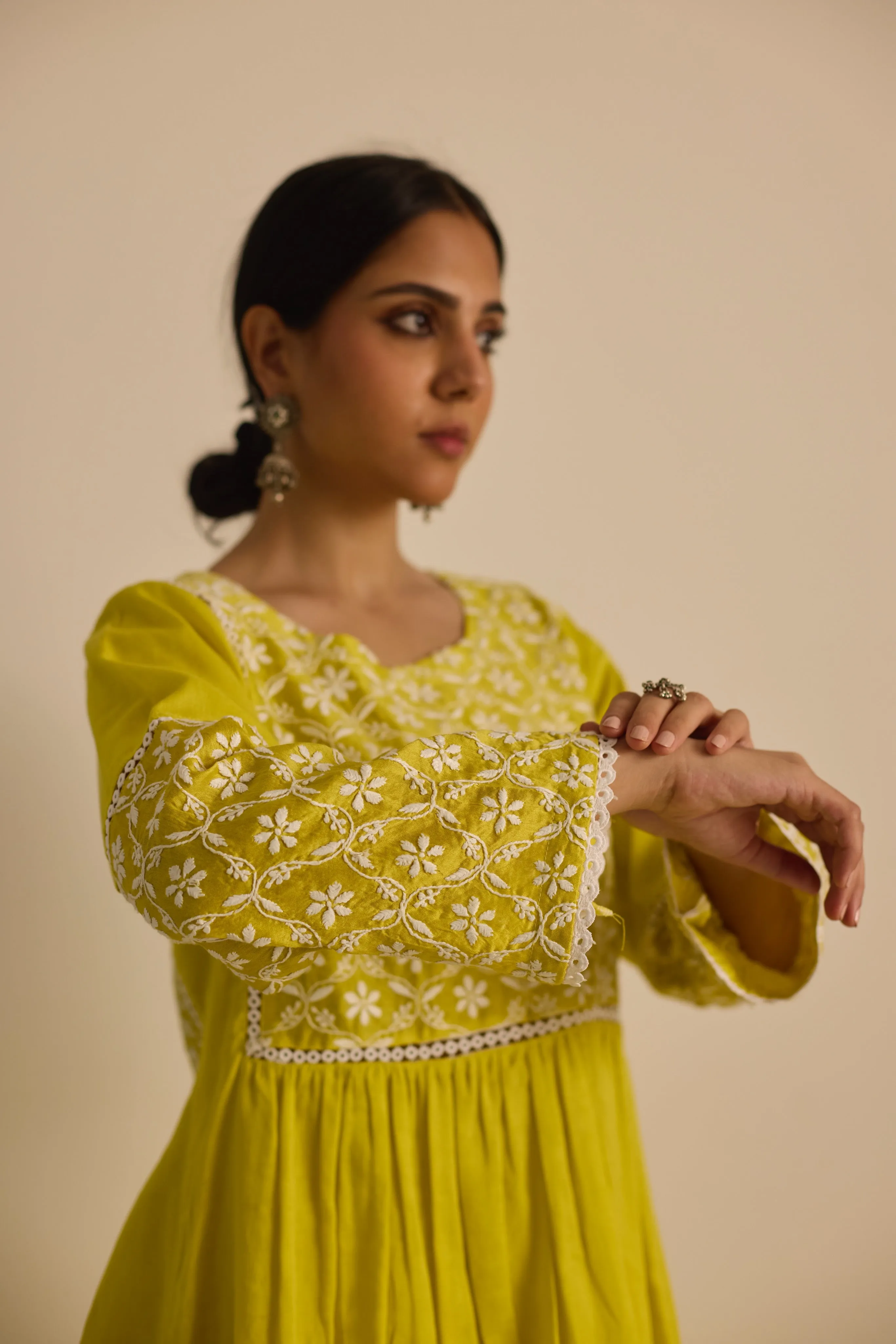 FRONT AND BACK YOKE KURTA - YELLOW CO-ORD SET (2PC SET)
