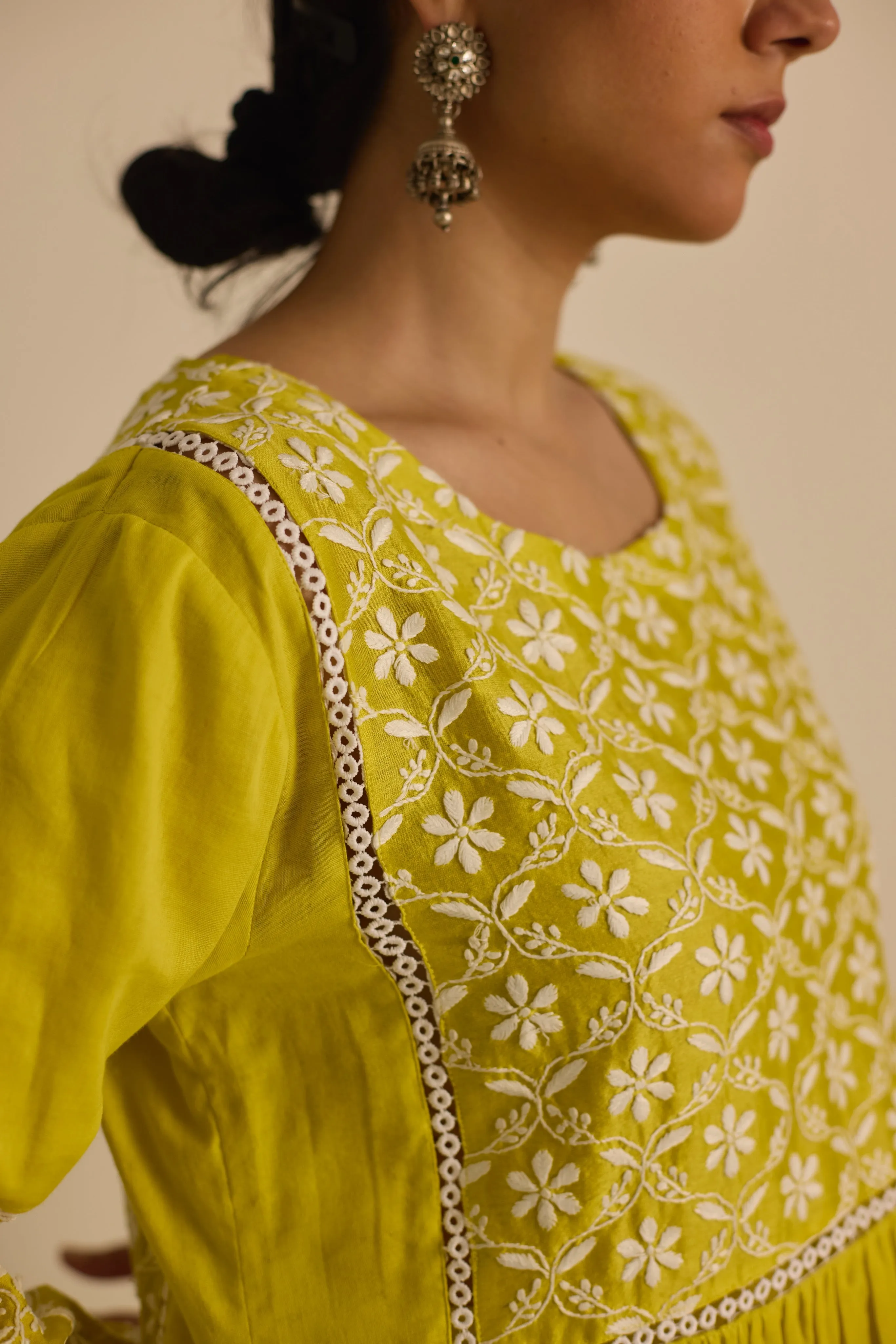 FRONT AND BACK YOKE KURTA - YELLOW CO-ORD SET (2PC SET)