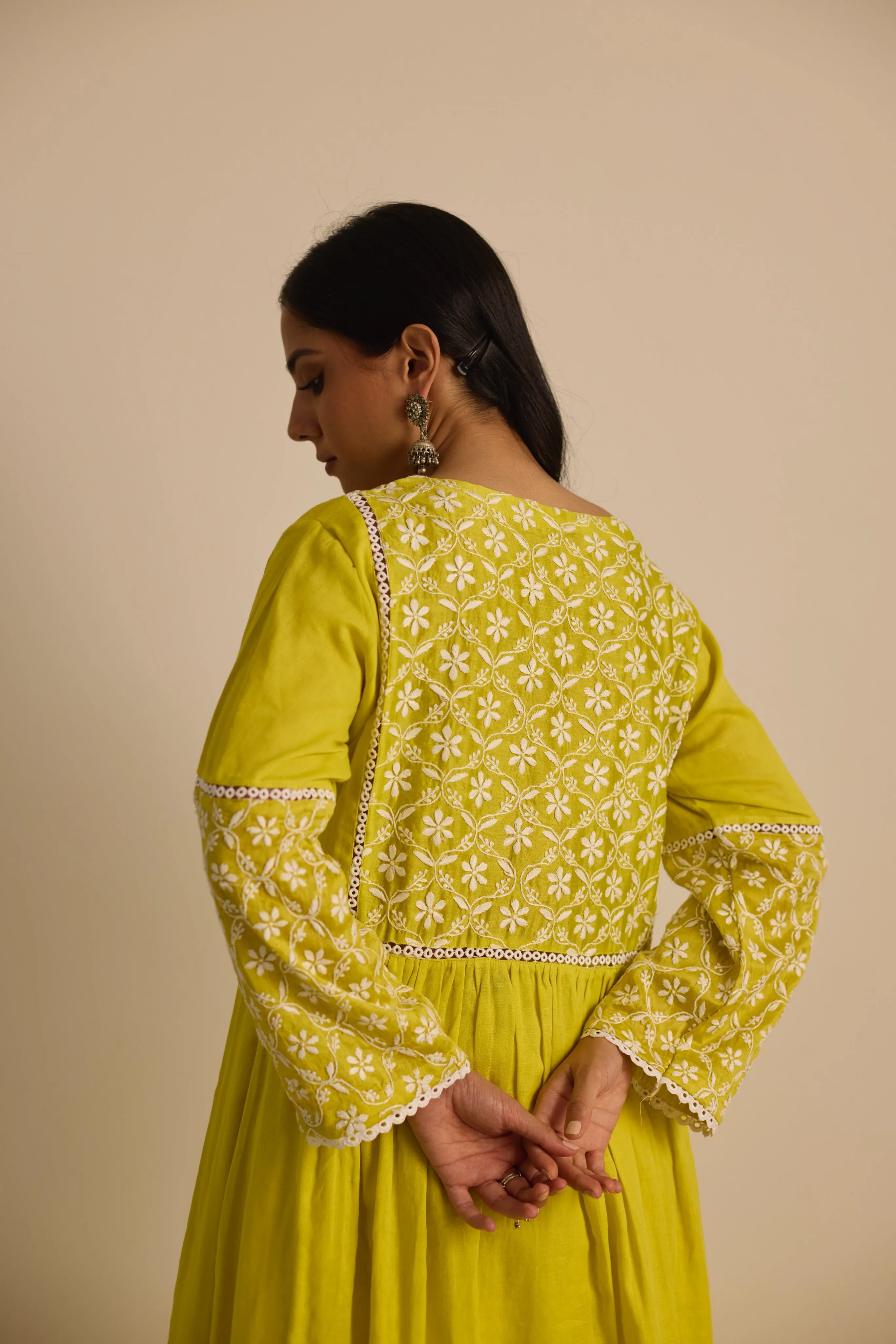 FRONT AND BACK YOKE KURTA - YELLOW CO-ORD SET (2PC SET)
