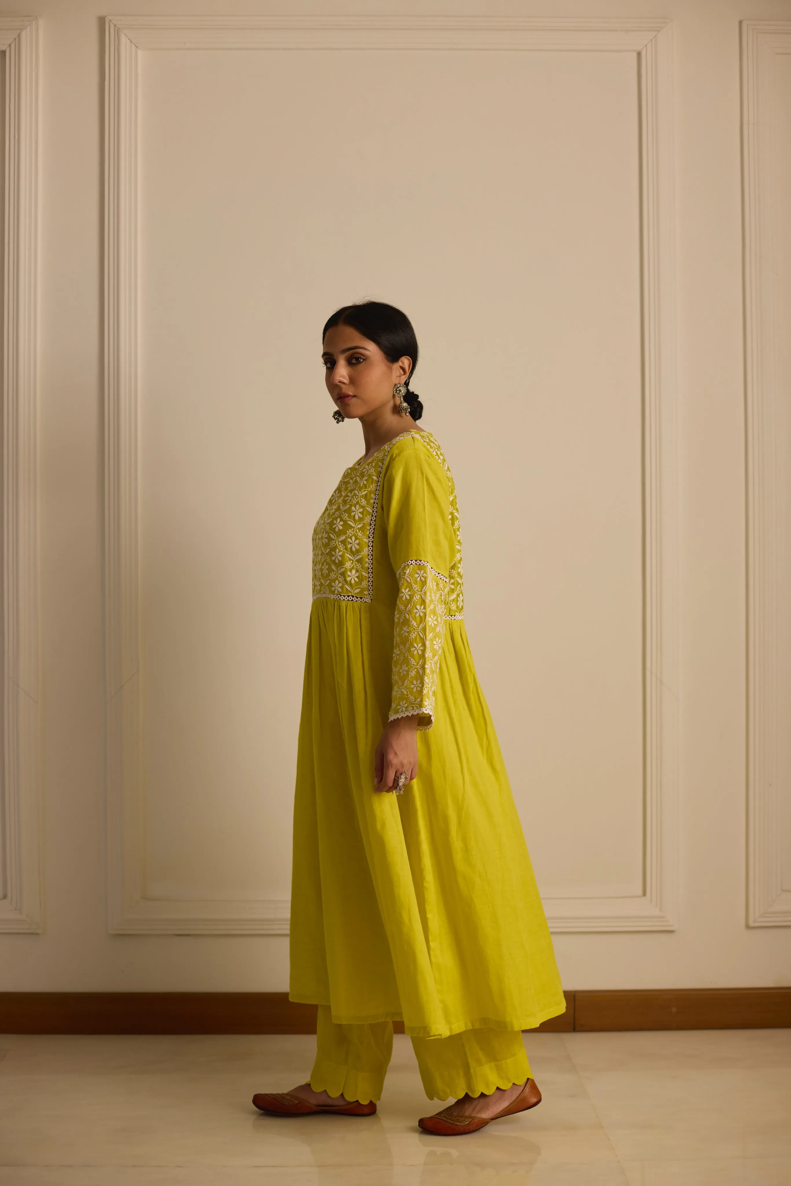 FRONT AND BACK YOKE KURTA - YELLOW CO-ORD SET (2PC SET)