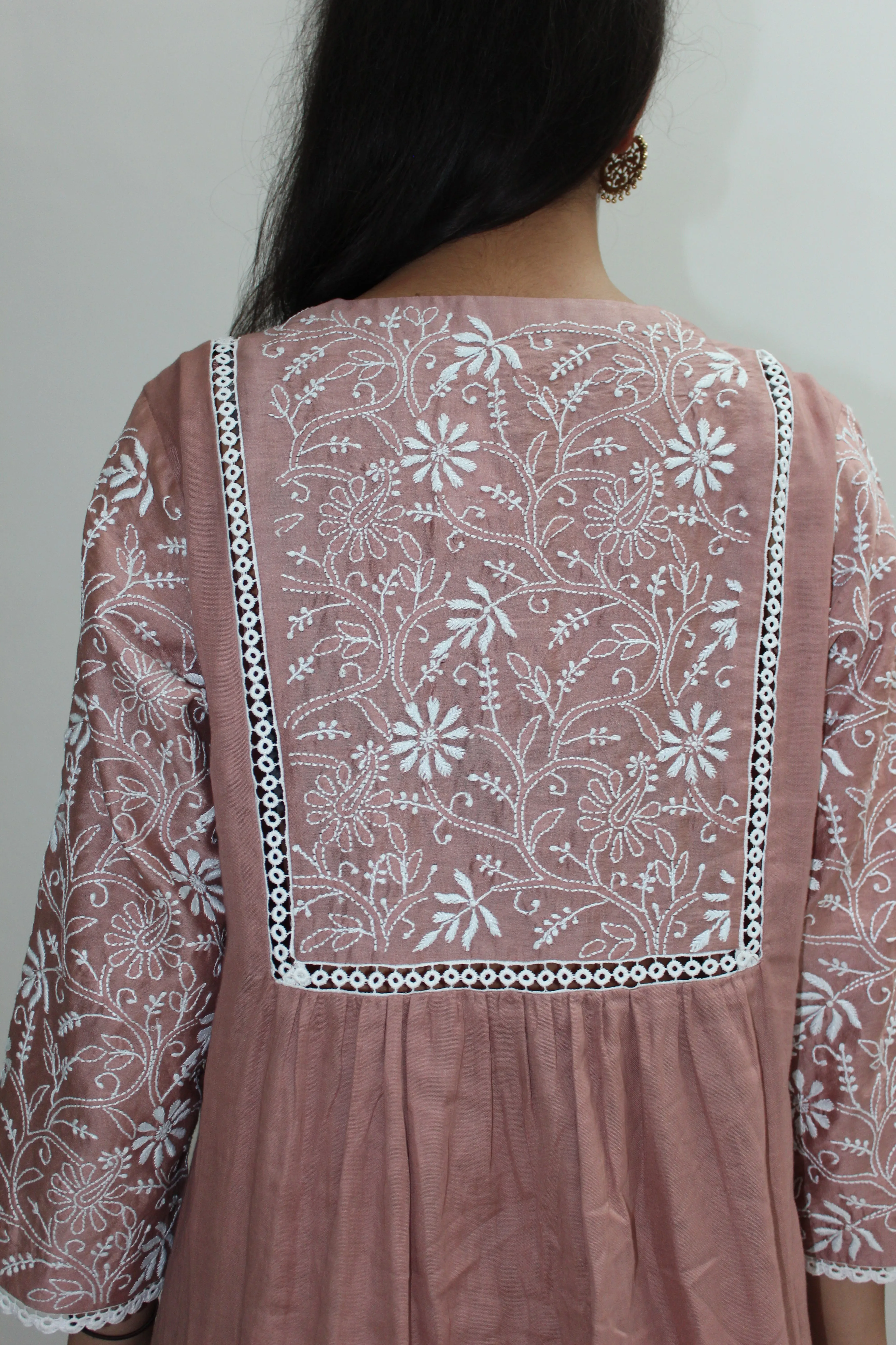 FRONT PINTUCKS AND BACK YOKE KURTA - ROSE