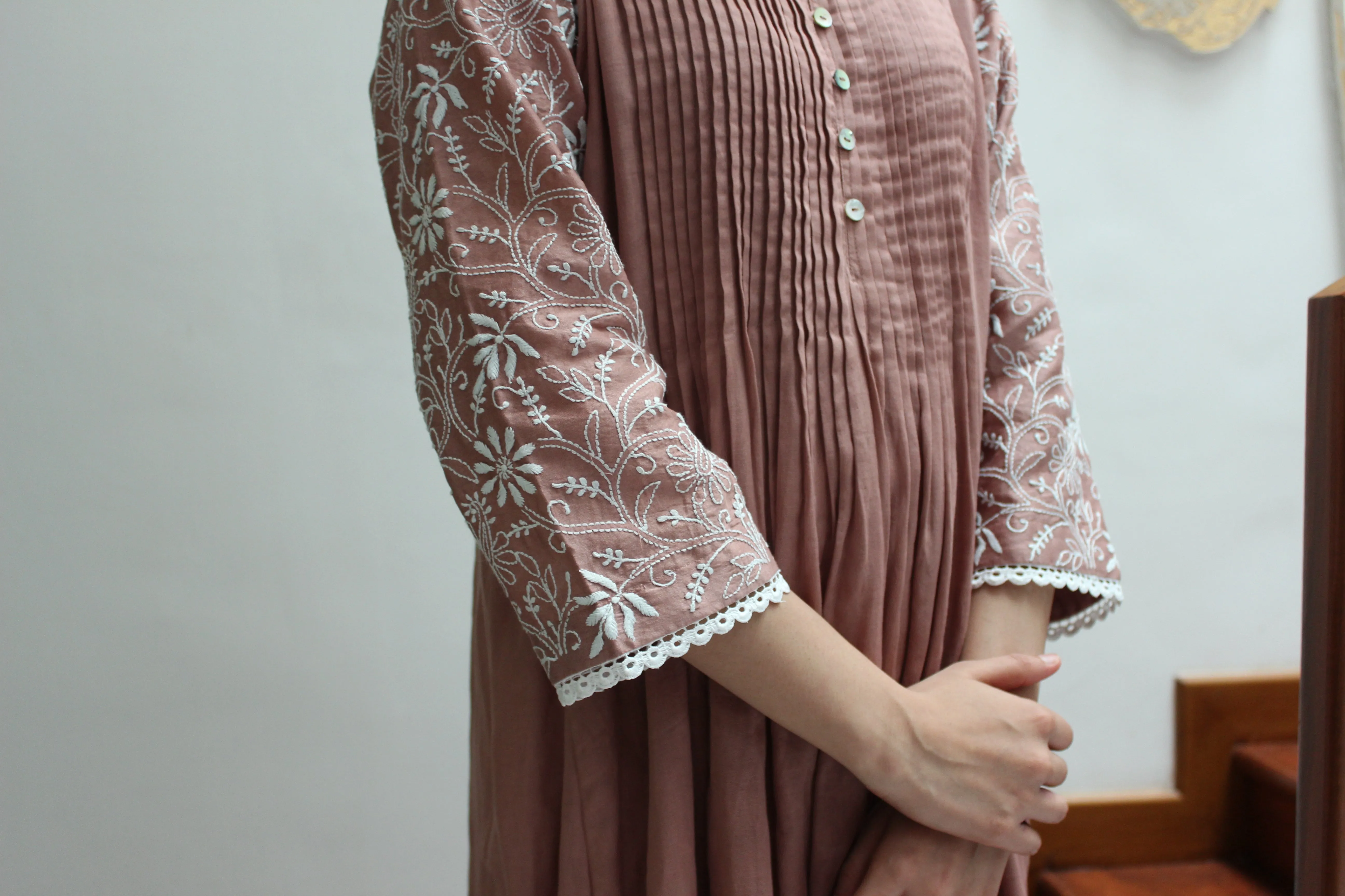 FRONT PINTUCKS AND BACK YOKE KURTA - ROSE