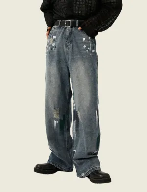 FSW® Oversize Distressed "Paint" Jeans
