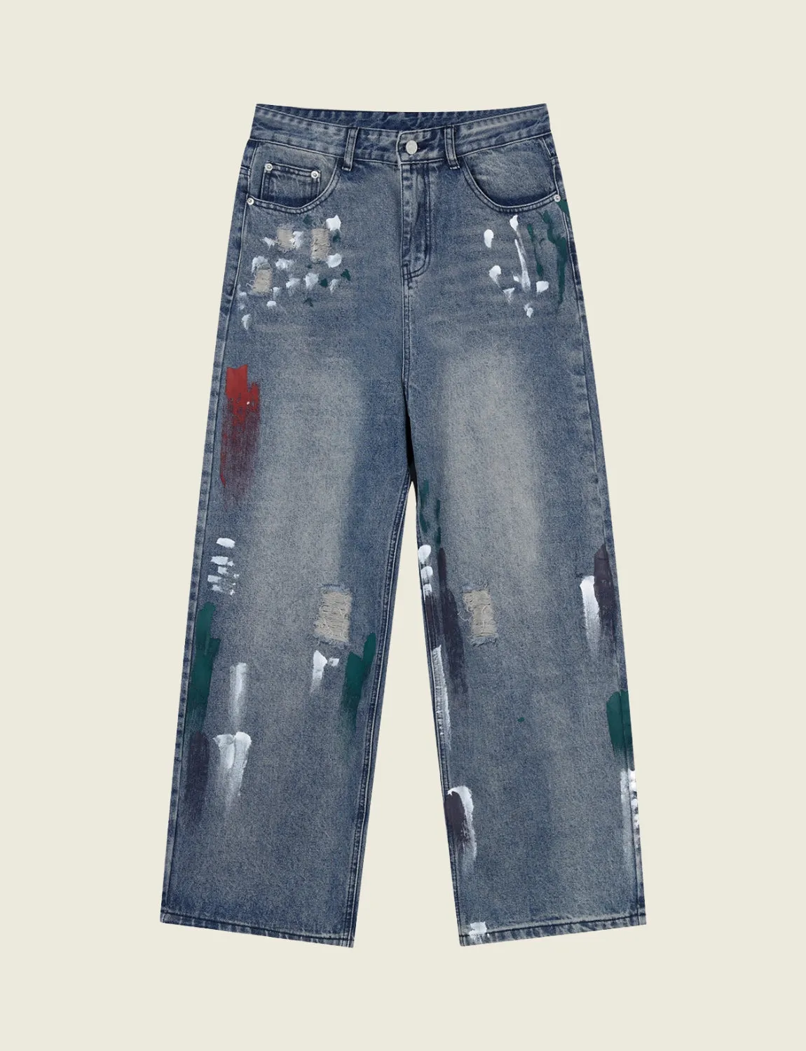 FSW® Oversize Distressed "Paint" Jeans