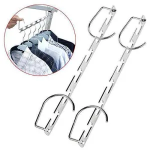 GoAhead Space Saving Hanger Set, 6pack Stainless Steel Magic Hangers, Wonder Clothes Organizer Bonus Slack Hanger