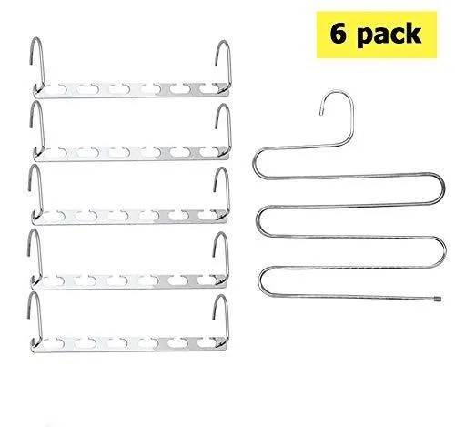 GoAhead Space Saving Hanger Set, 6pack Stainless Steel Magic Hangers, Wonder Clothes Organizer Bonus Slack Hanger