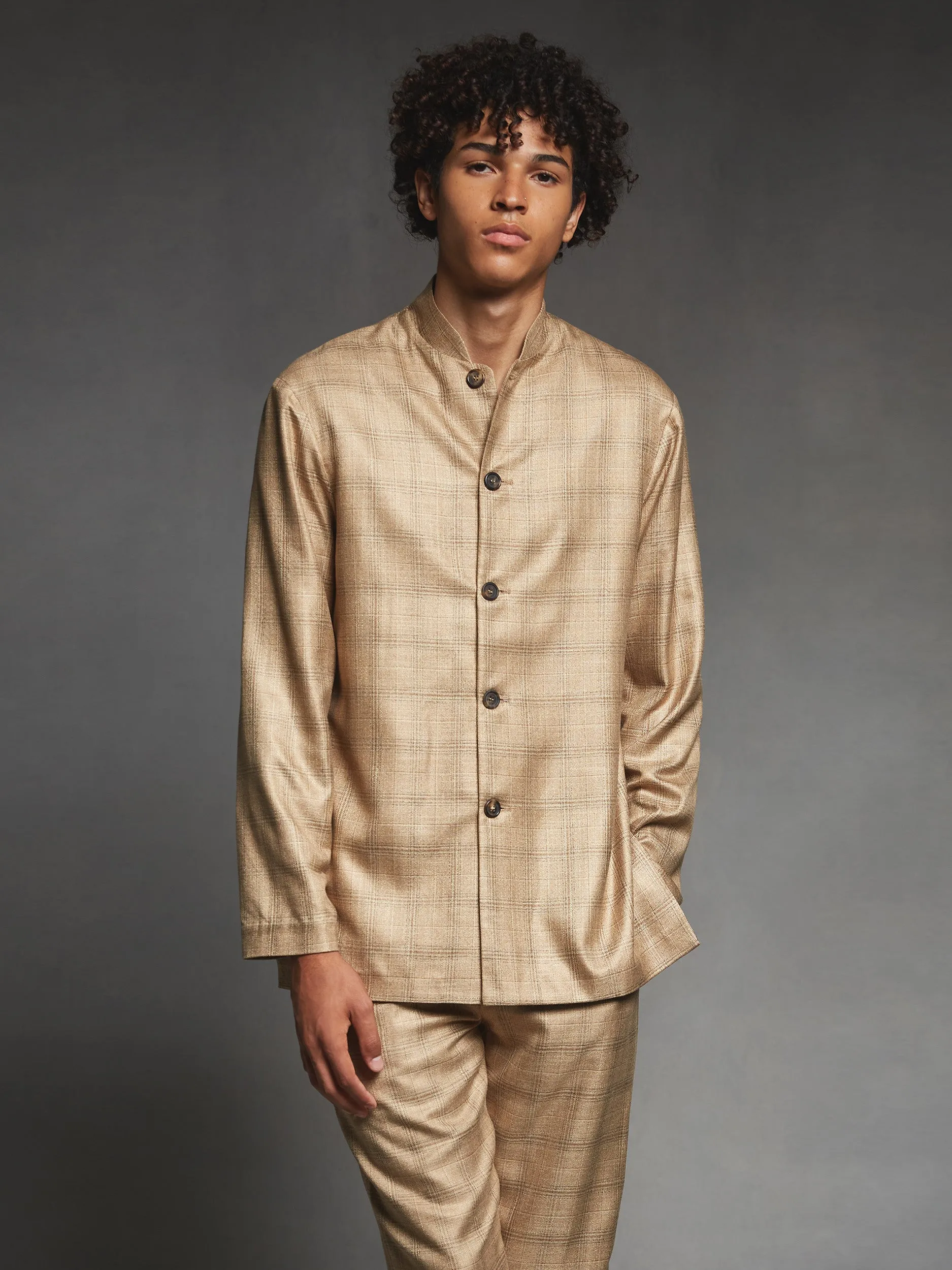 Gold Check Bamboo Nehru Jacket