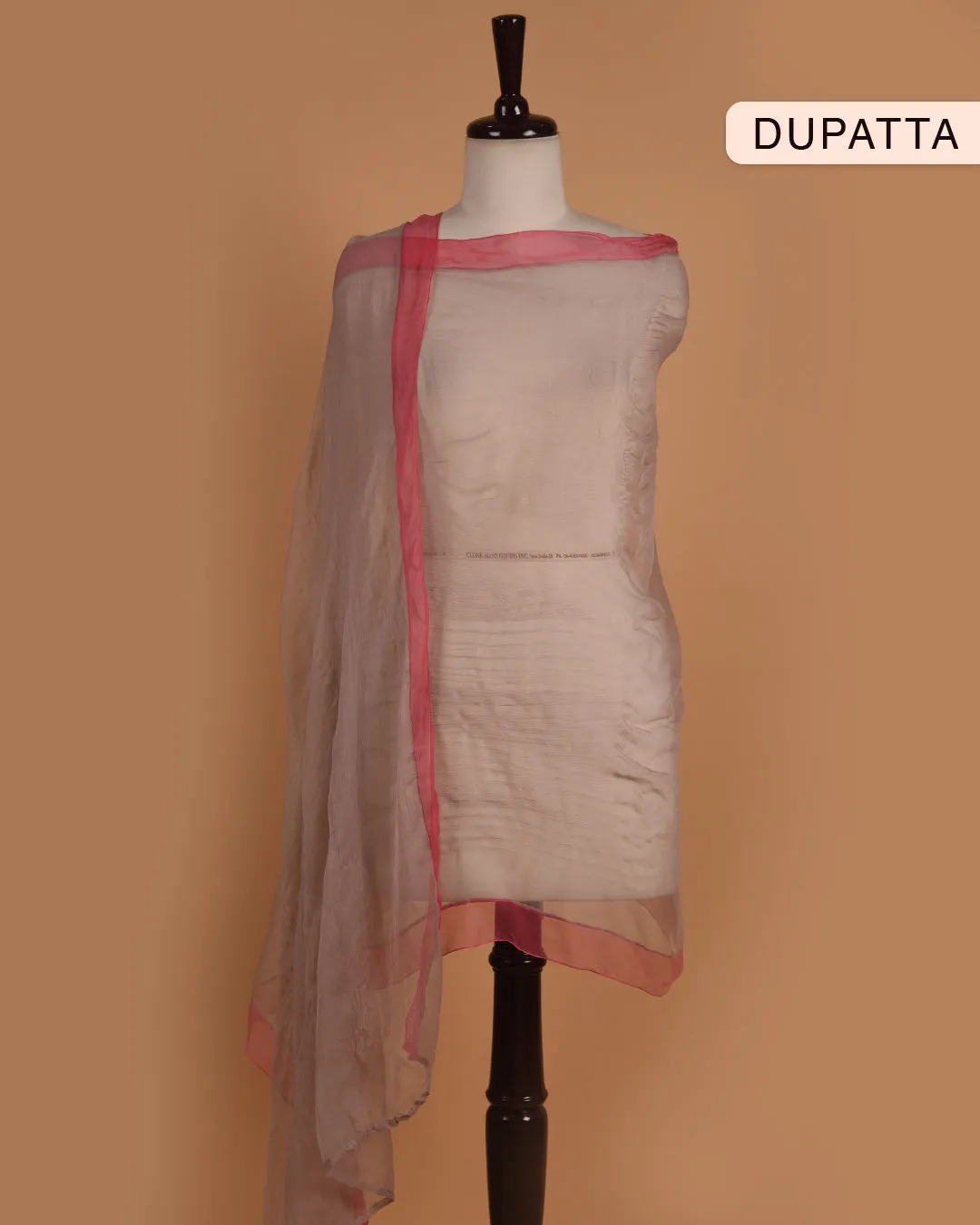 Gray With Pink Chanderi Hand Embroidered Unstitched Suit Fabric Set With Chiffon Dupatta