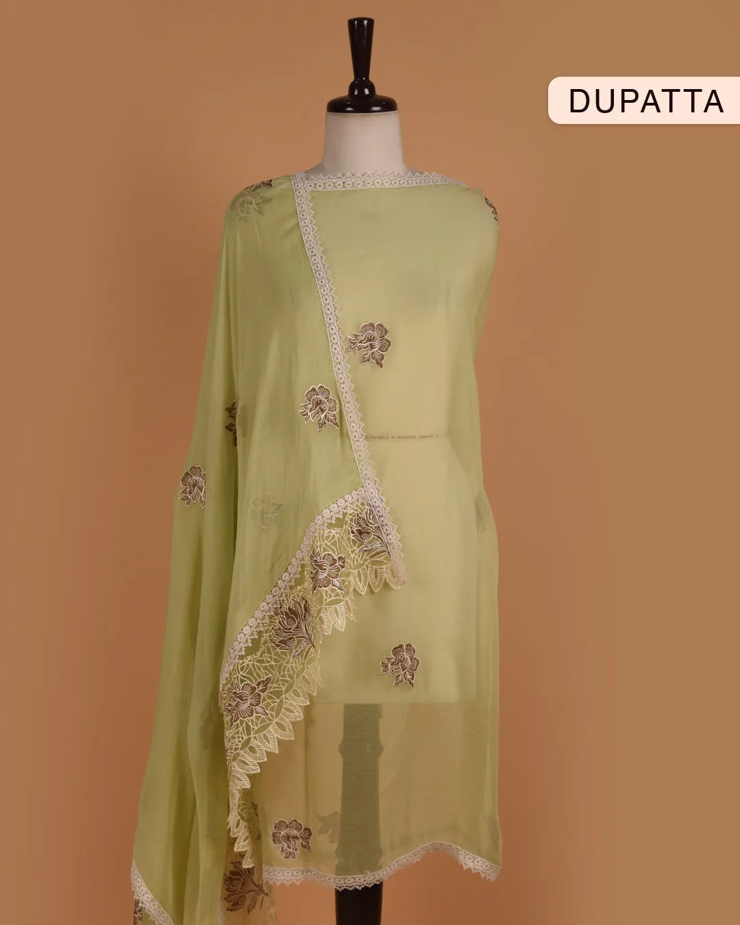 Green Organza Blend Embroidered Unstitched Suit Fabric Set Chiffon Blend Dupatta