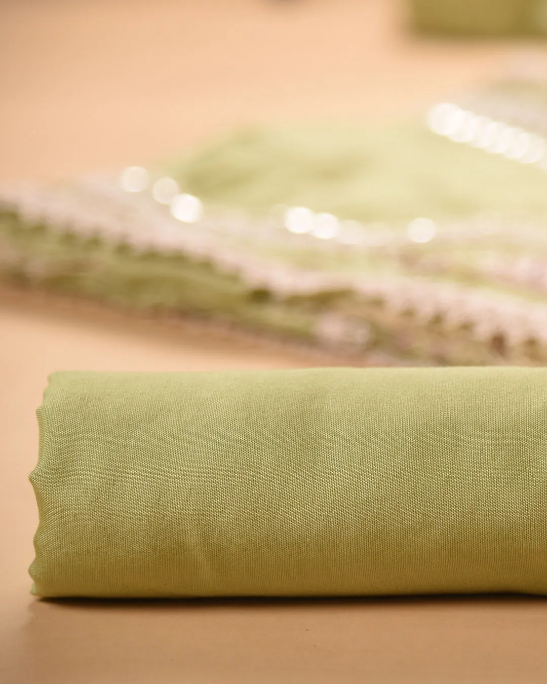 Green Organza Blend Embroidered Unstitched Suit Fabric Set Chiffon Blend Dupatta