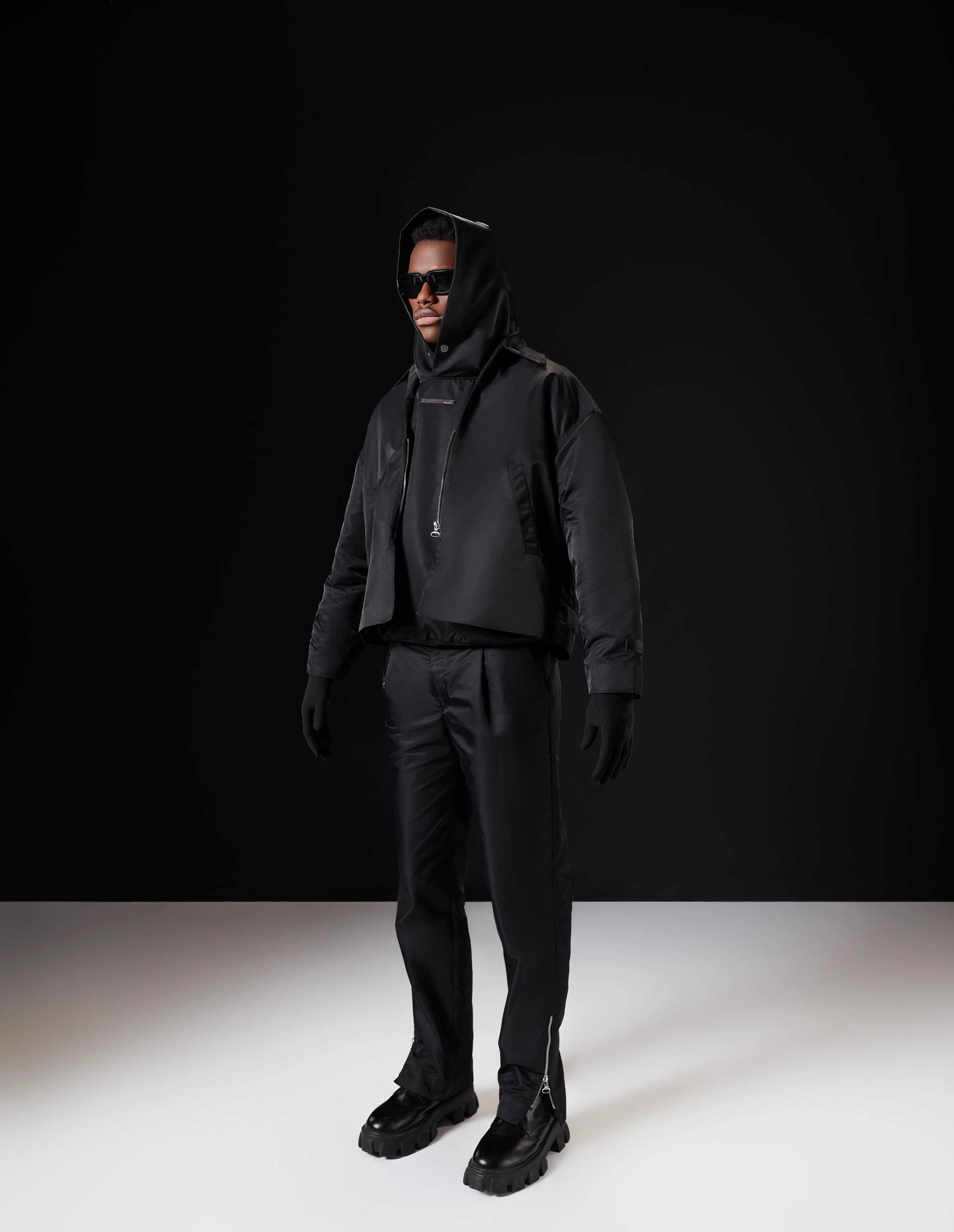 GRS Nylon Smart Pants With Belt - Sleek Black