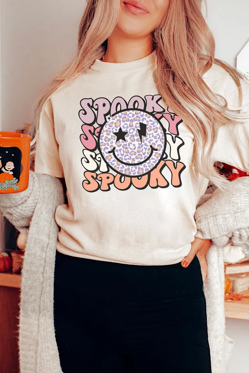 Happy Face Stacked Spooky Short Sleeve Relaxed Fit T-Shirt