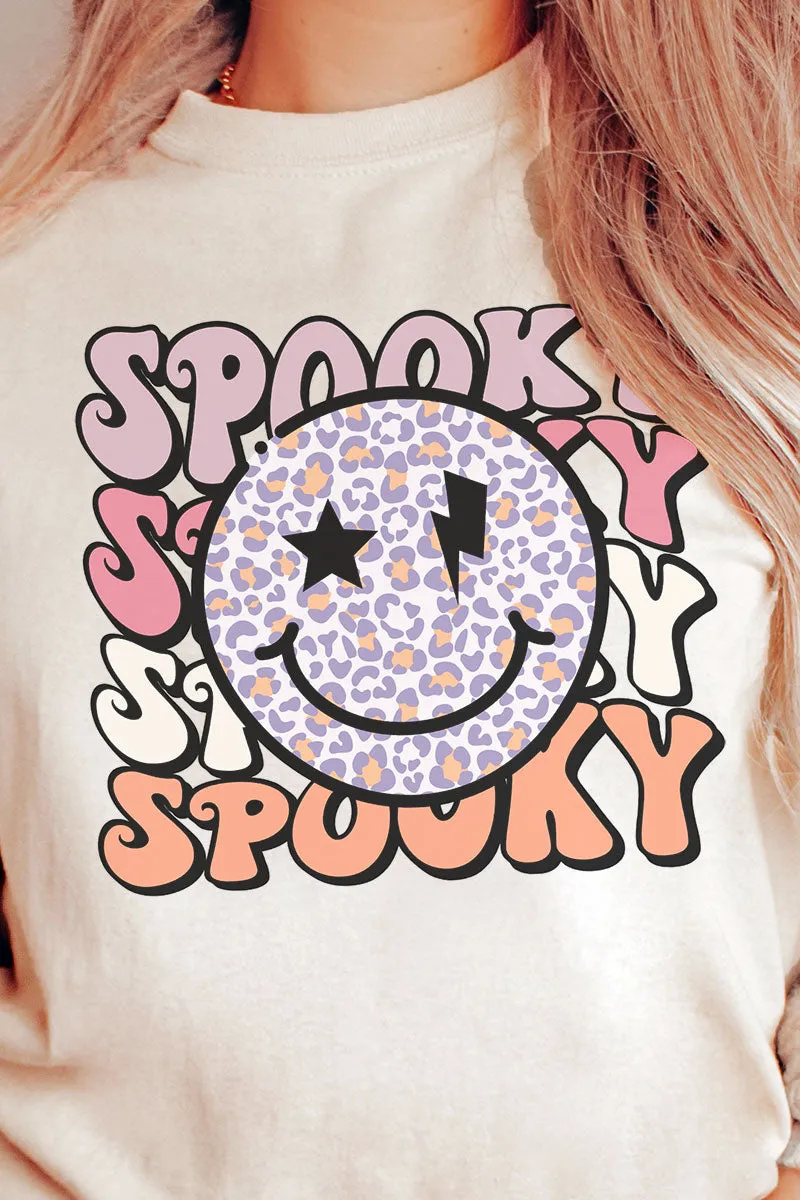 Happy Face Stacked Spooky Short Sleeve Relaxed Fit T-Shirt