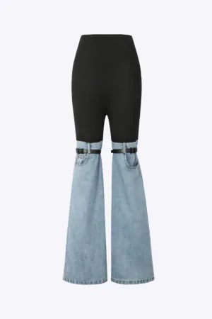 Honoria - Elegant Flared Silhouette Woman's Denim Hybrid Pants