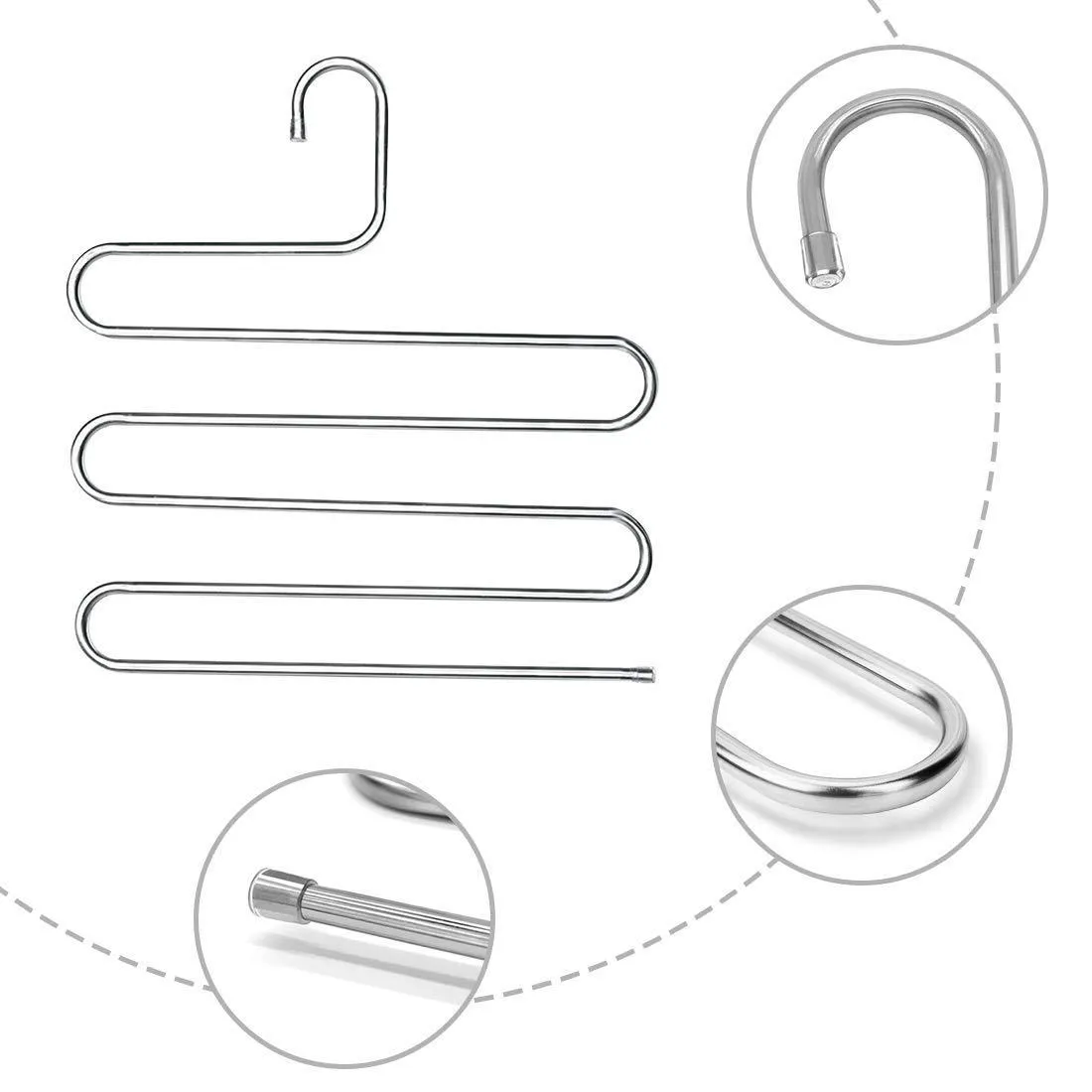 HonTop 5 Pack S-Type Multi-Purpose Pants Hangers Rack Stainless Steel Magic for Hanging Trousers Jeans Scarf Tie Clothes,Space Saving Storage Rack 5 Layers (5PCS)