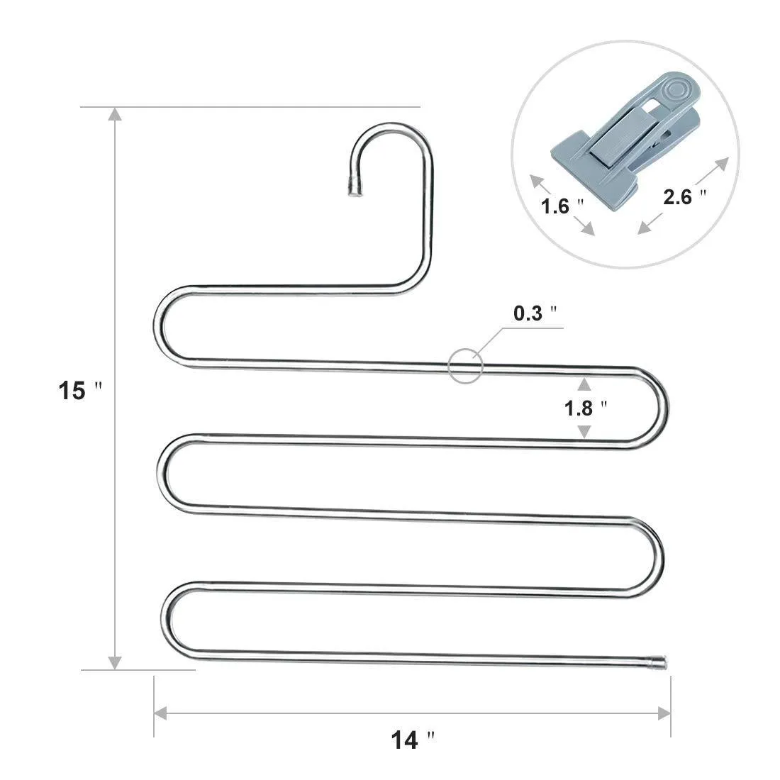 HonTop 5 Pack S-Type Multi-Purpose Pants Hangers Rack Stainless Steel Magic for Hanging Trousers Jeans Scarf Tie Clothes,Space Saving Storage Rack 5 Layers (5PCS)