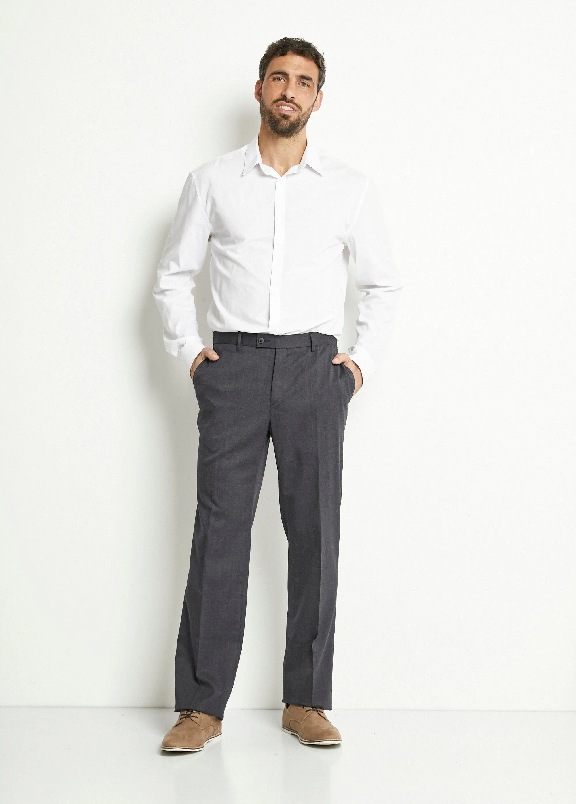 Invisible polywool adjustable belt pants