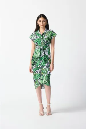 Joseph Ribkoff Vanilla/Multi Tropical Print Waist Tie Shirt Dress 242033