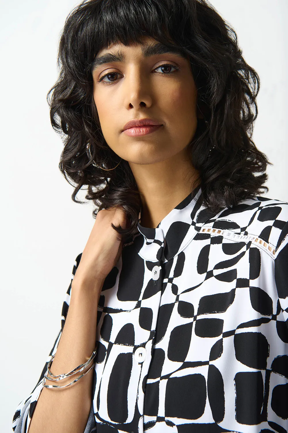 Joseph Ribkoff Woven Geometric Print Trapeze Blouse Jr242213