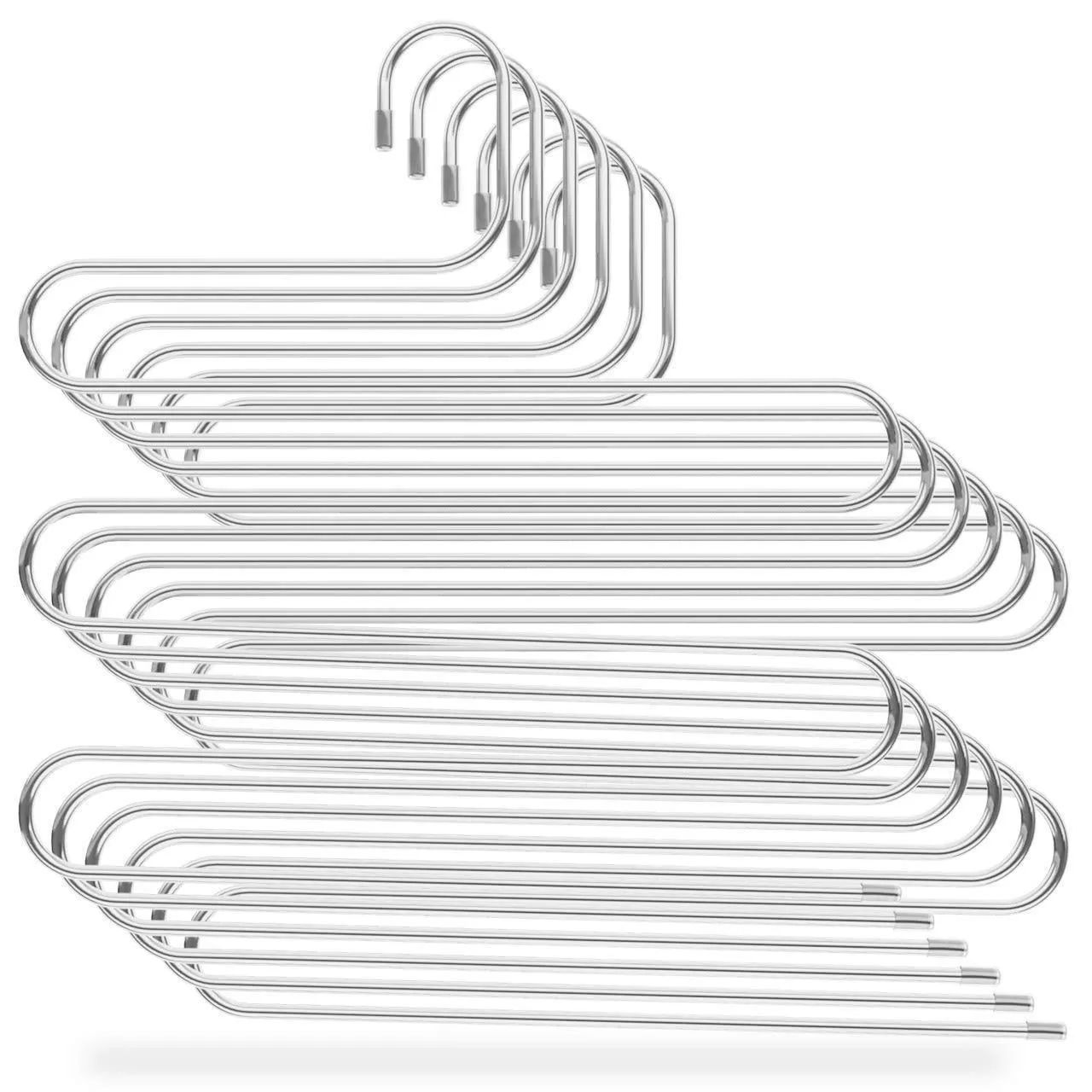 Larnn 6 Pack S-Shape Stainless Steel Hanger with 5 Layers Storage Rack for Clothes