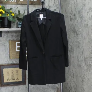 LC Lauren Conrad Women Unlined Textured Knit 1 Button Blazer Jacket Coat Black M