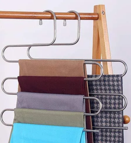 LEF 3-Pack S-Type Stainless Steel Hangers for Space Consolidation, Scarfs, Closet Storage Organizer for Pants, Jeans, Ties, Belts, Towels