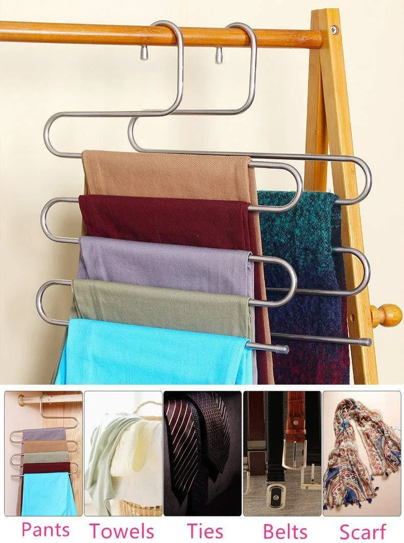 LEF 3-Pack S-Type Stainless Steel Hangers for Space Consolidation, Scarfs, Closet Storage Organizer for Pants, Jeans, Ties, Belts, Towels