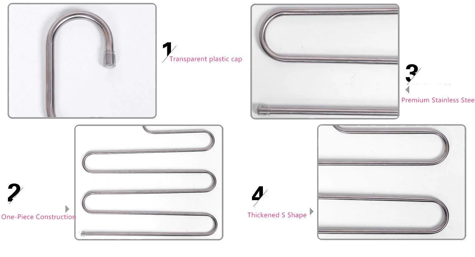 LEF 3-Pack S-Type Stainless Steel Hangers for Space Consolidation, Scarfs, Closet Storage Organizer for Pants, Jeans, Ties, Belts, Towels