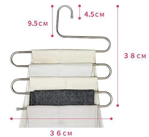 LEF 3-Pack S-Type Stainless Steel Hangers for Space Consolidation, Scarfs, Closet Storage Organizer for Pants, Jeans, Ties, Belts, Towels