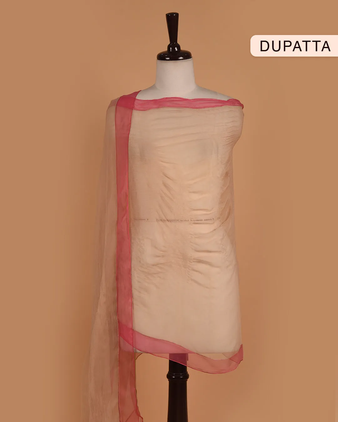 Light Peach With Pink Chanderi Hand Embroidered Unstitched Suit Fabric Set With Chiffon Dupatta