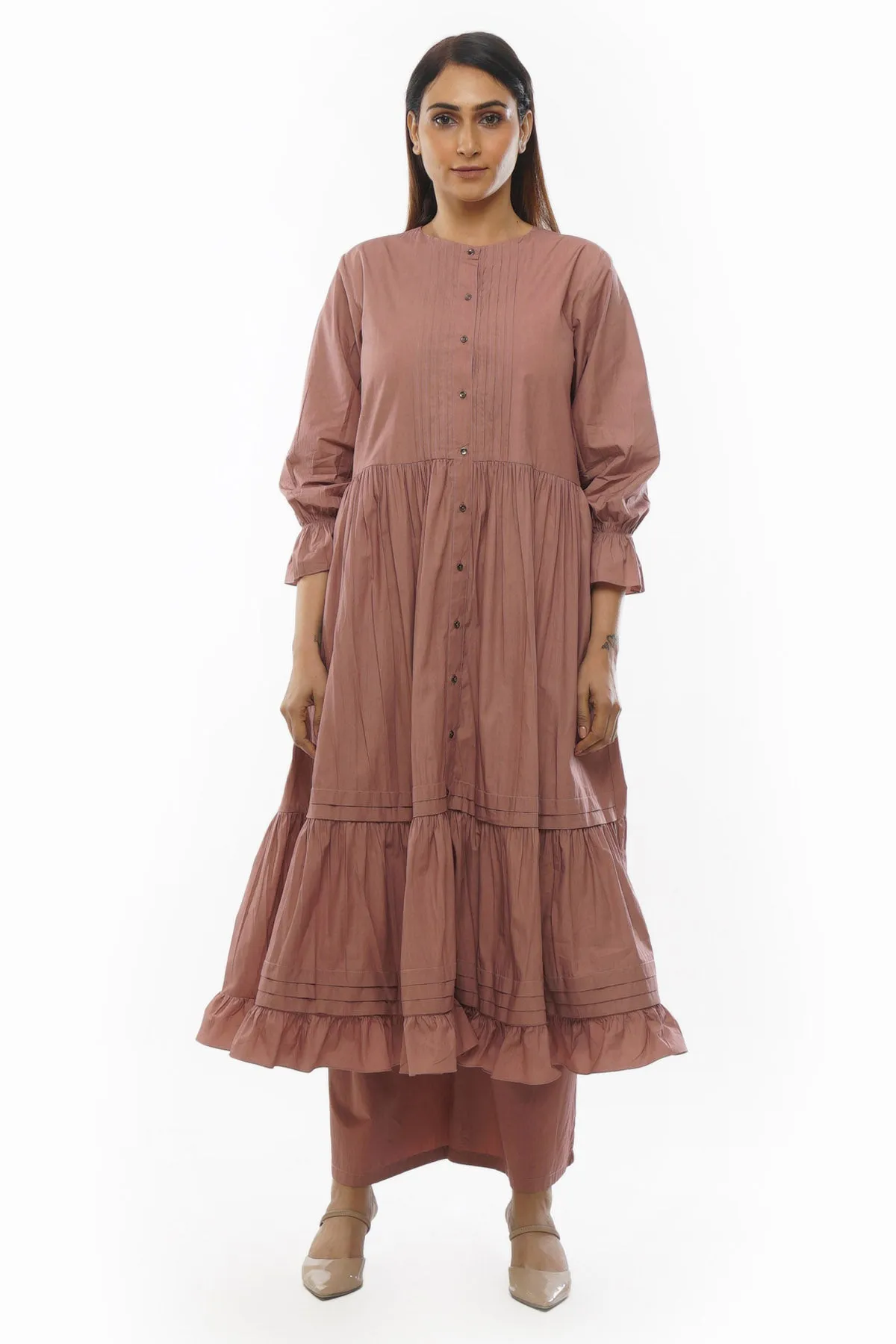 Light Pink Tiered Kurta Set