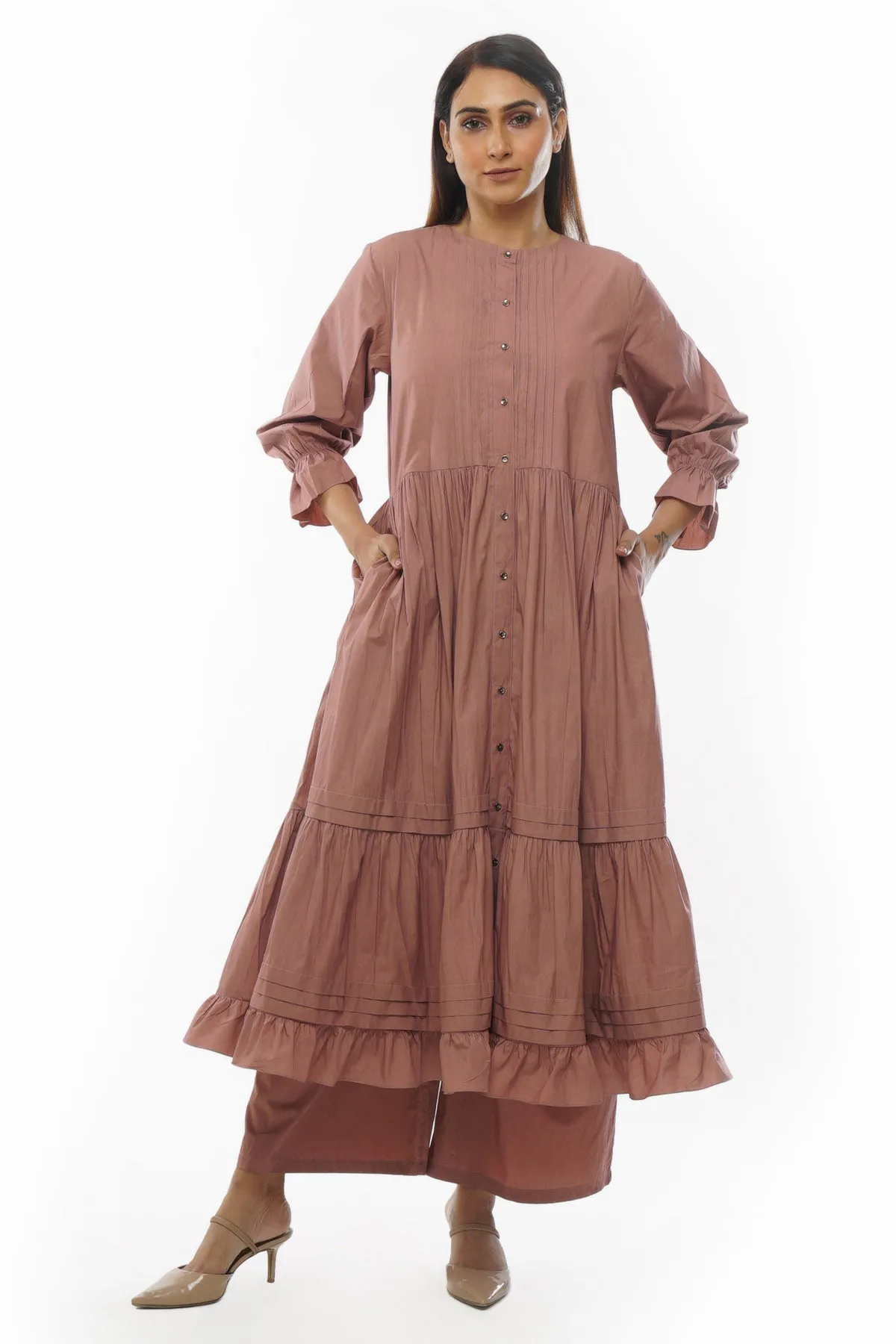 Light Pink Tiered Kurta Set