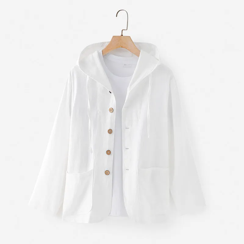 Linen Shirt Casual Linen Hooded Loose Breathable Jacket