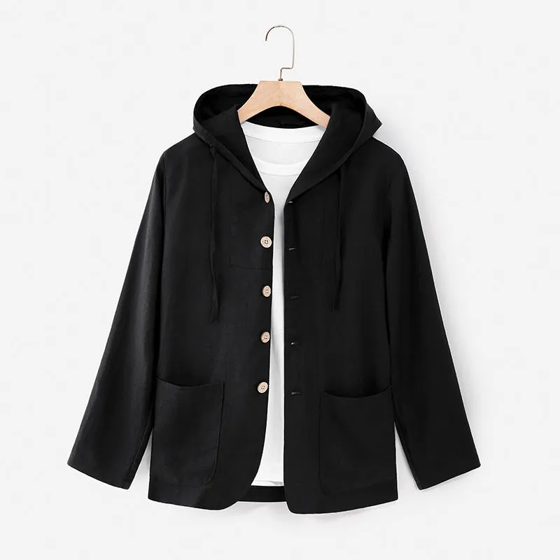 Linen Shirt Casual Linen Hooded Loose Breathable Jacket